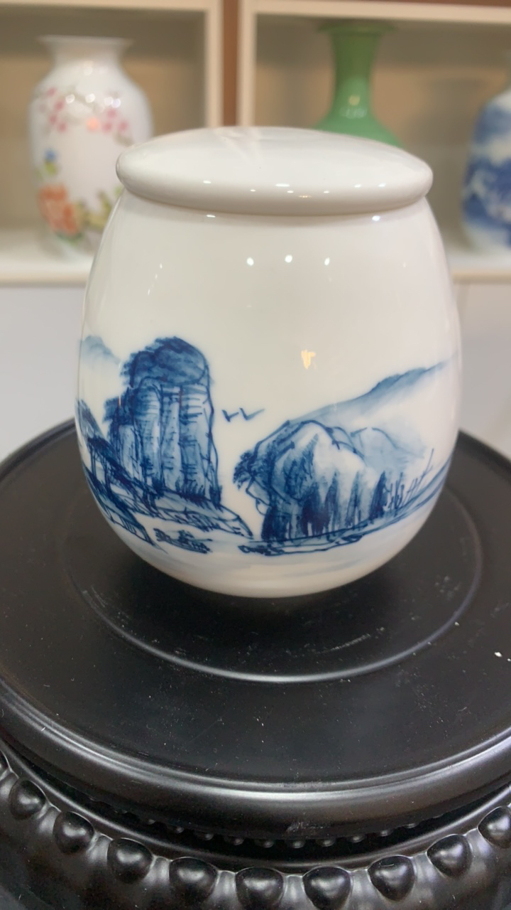 工厂特价家用青花山水茶叶罐