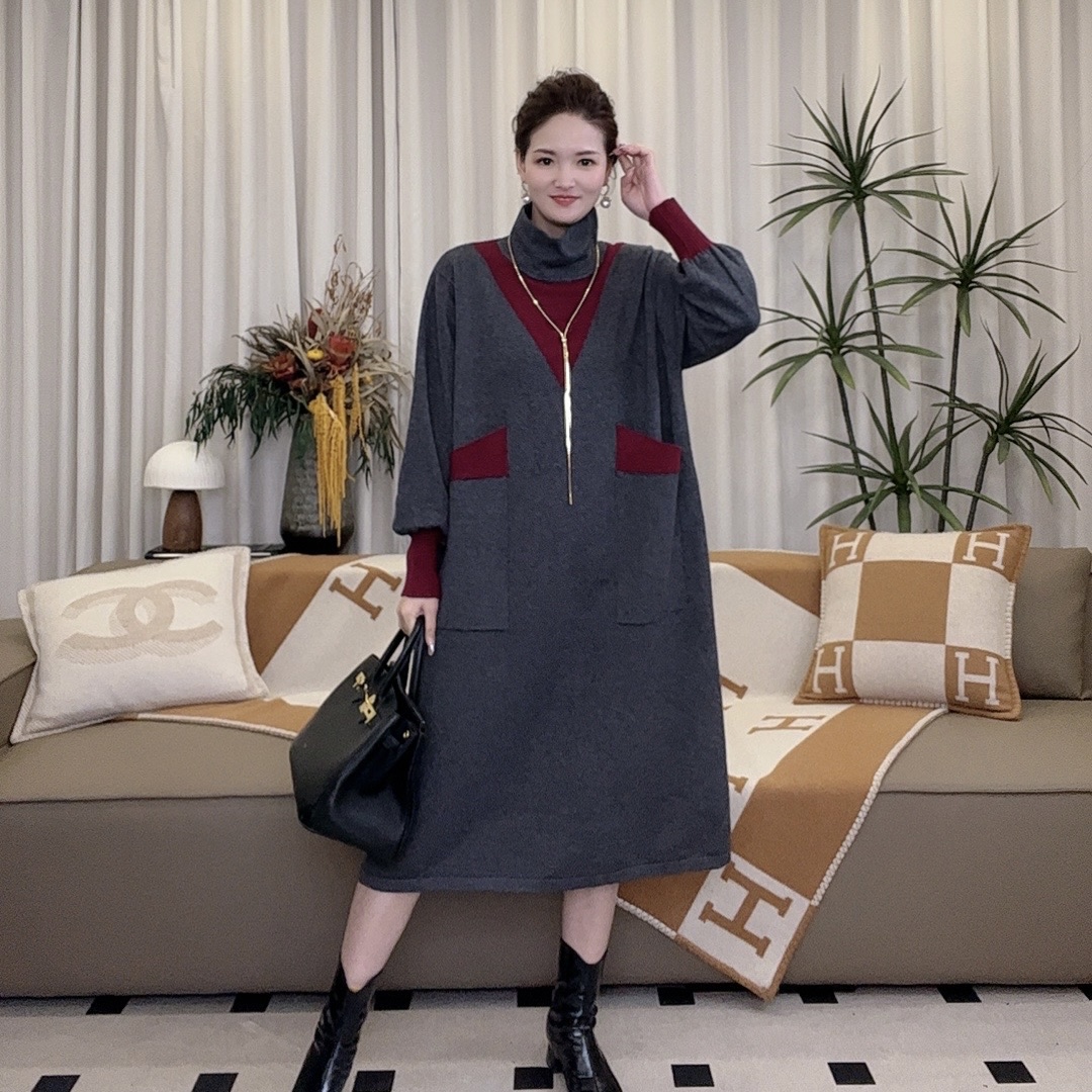 高端[星光璀璨]冬季升级款长袖毛衣打底显瘦连衣裙-6211#