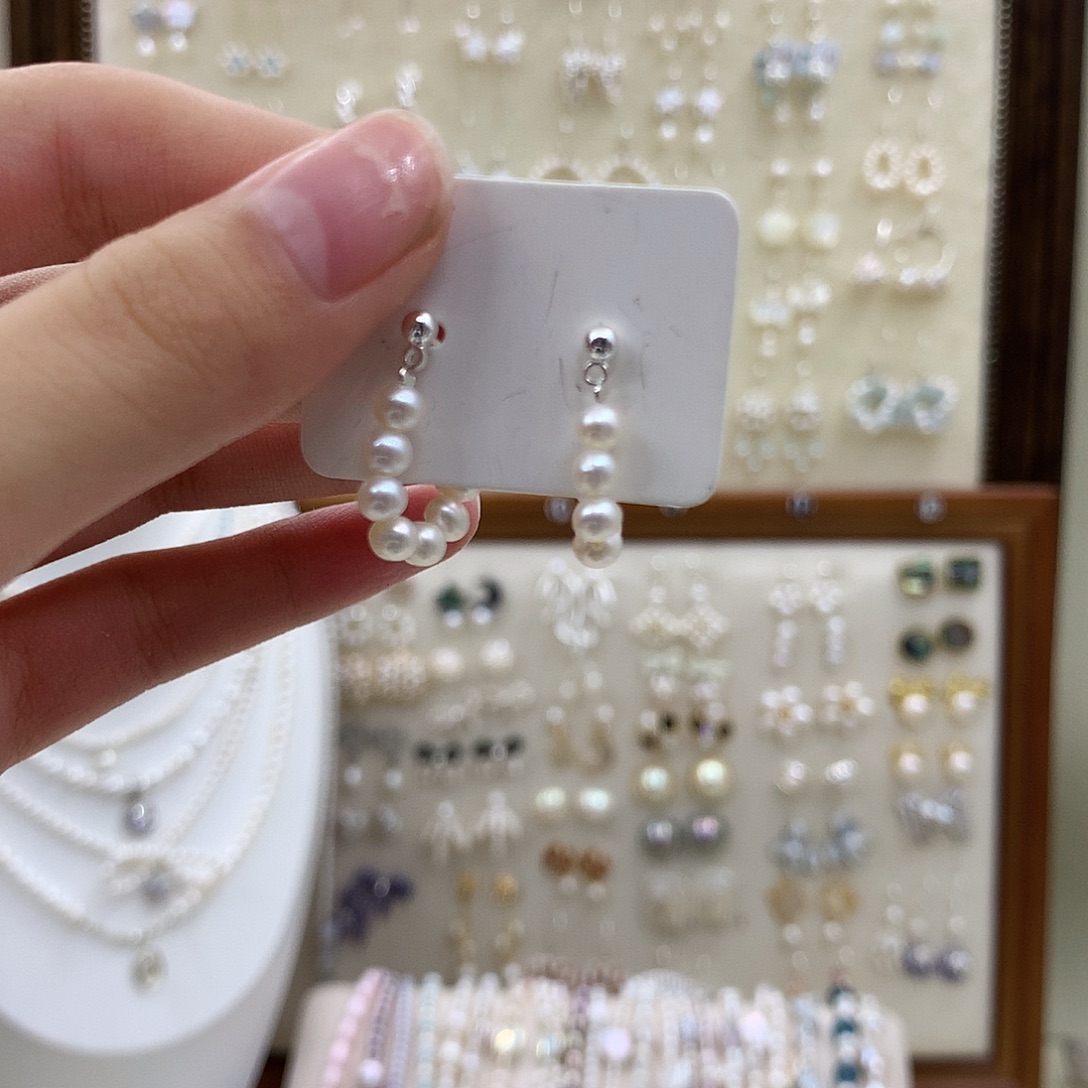 耳饰银S925镶嵌淡水珍珠