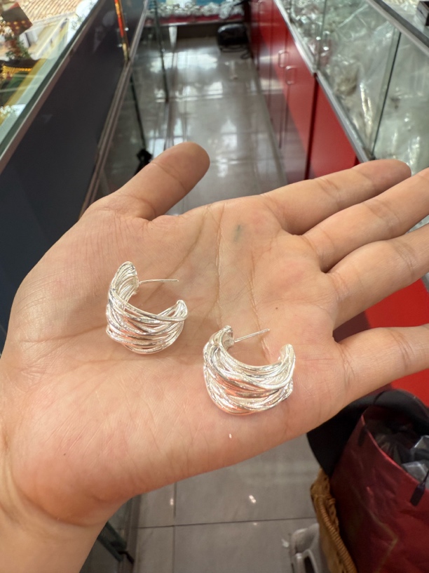 足银耳饰 足银小众欧美纯手工耳环百搭气质