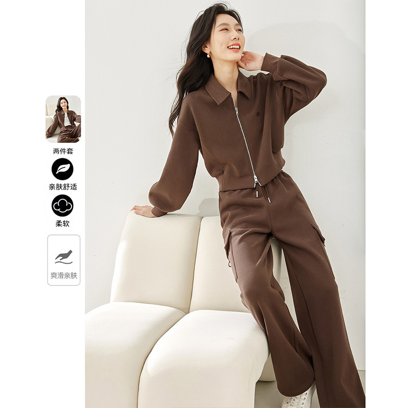 *梵希蔓时尚休闲保暖套装秋冬新款短款上衣直筒长裤两件套M3917