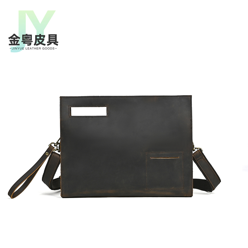 头层牛皮跨境男士单肩包大容量真皮电脑包多功能复古邮差包手拿包