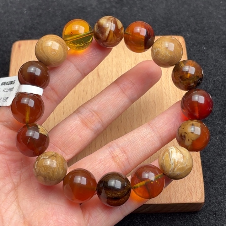 饭***啡琥珀未镶嵌珠宝奇石13.5mm多宝