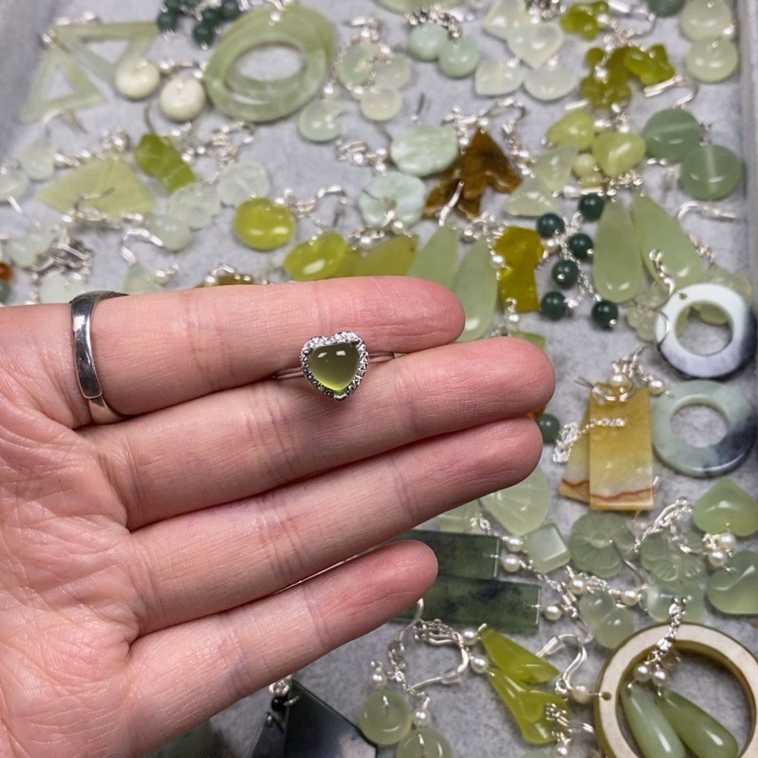 小***喵蛇纹石玉银S925镶嵌挂件耳饰耳环项链