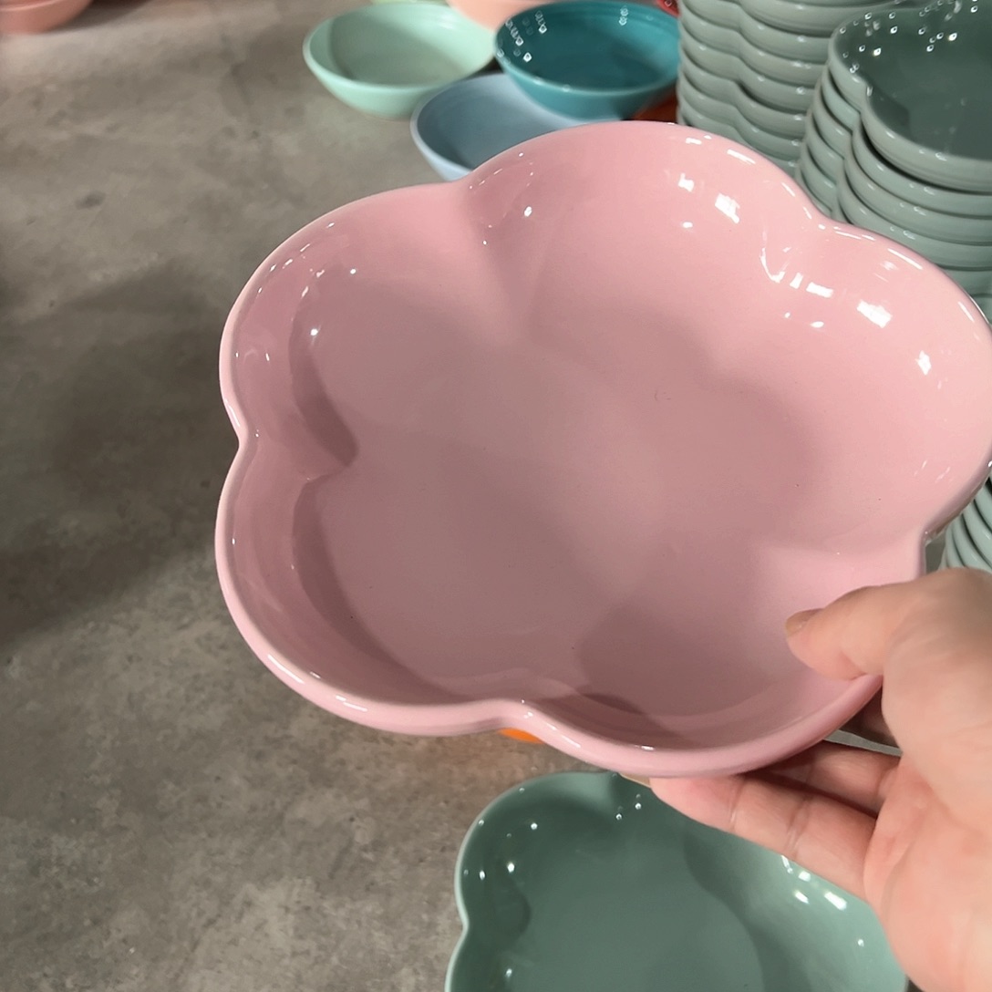陶瓷 大梅花深盘 马卡龙粉