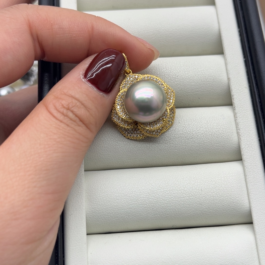 吊坠(不含链)银S925镶嵌海水珍珠