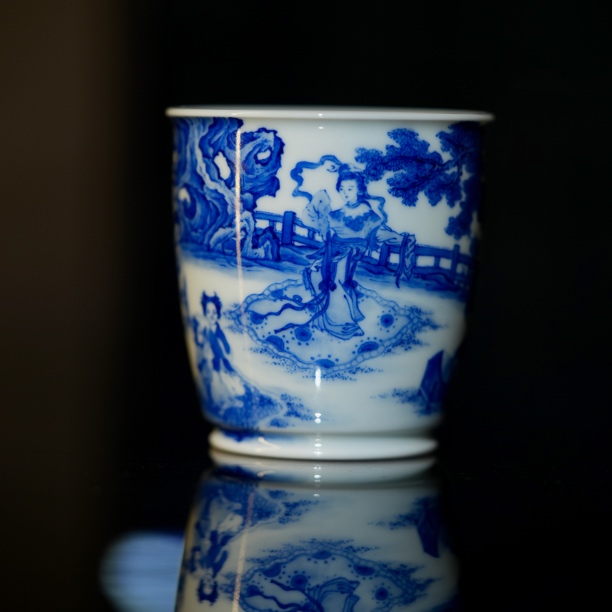 忘步明月青花人物观舞图仕女主人杯景德镇瓷器茶杯茶具陶瓷