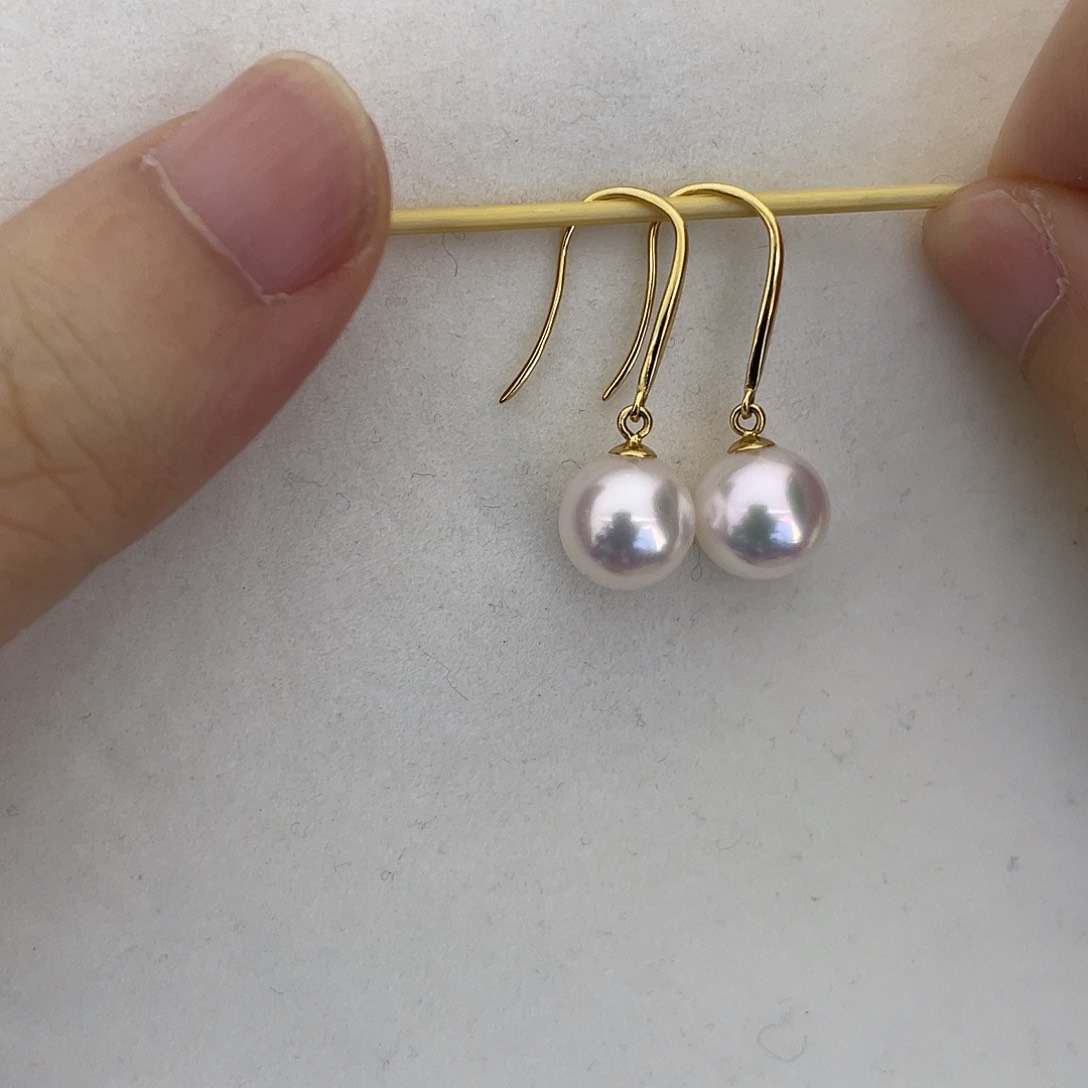 海水珍珠耳饰18K金镶嵌8.5-9耳钩