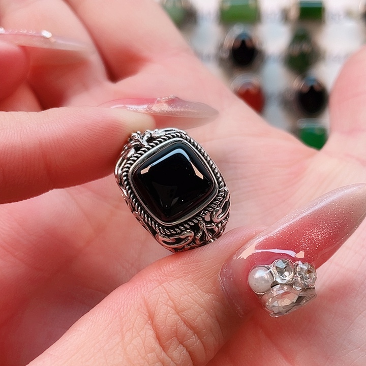 玛瑙/玉髓戒指银S925镶嵌