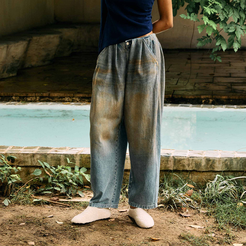 【ANNAMOOER】新品26春夏复古脏脏牛仔裤女