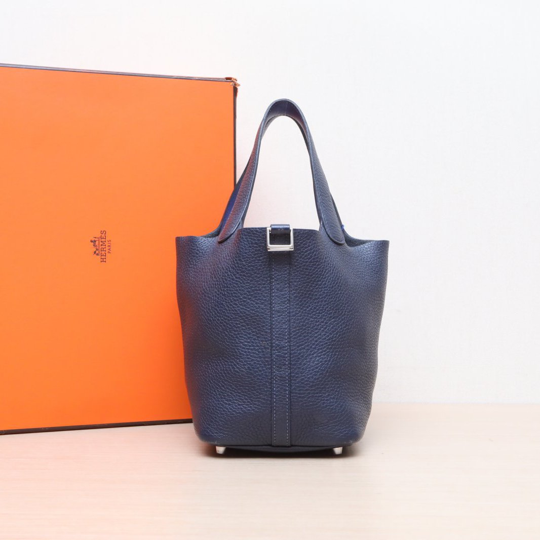 99新 Hermes/爱马仕 -190活动攀攀菜篮子18午夜蓝 TC皮 A刻 银扣 