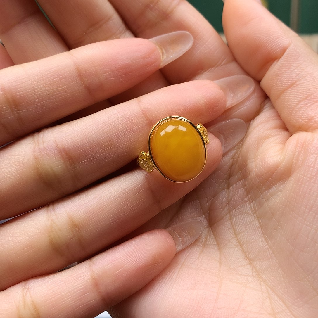 蜜蜡银S925镶嵌戒指戒指