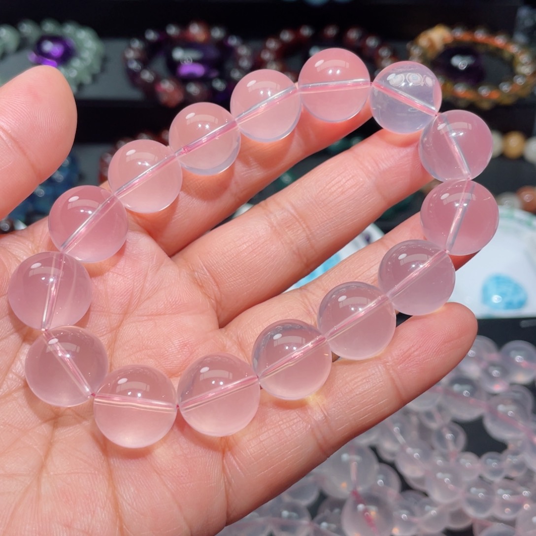 水晶手链未镶嵌粉晶手链，晶体通透