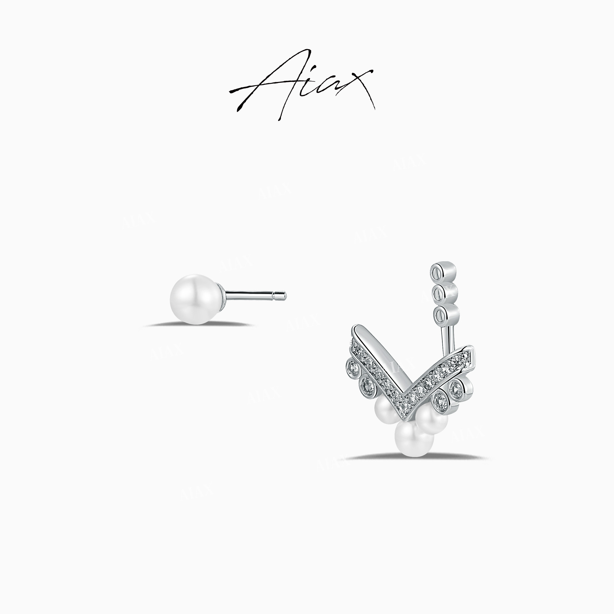 铜合金合成锆石耳饰 时尚轻奢百搭气质经典皇冠珠珠耳环TSL1223