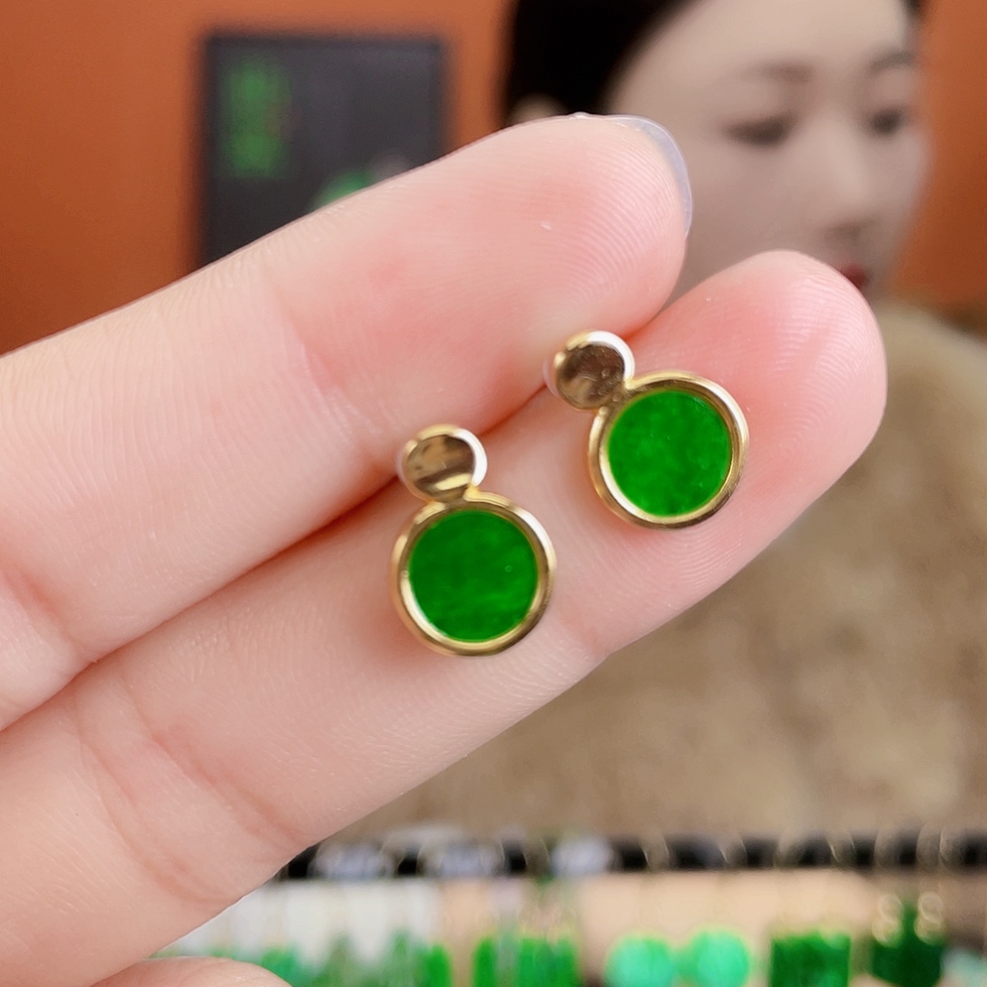 翡翠银S925镶嵌耳饰