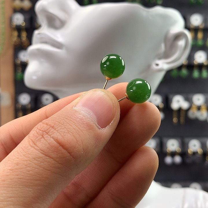 和田玉耳饰18K金镶嵌