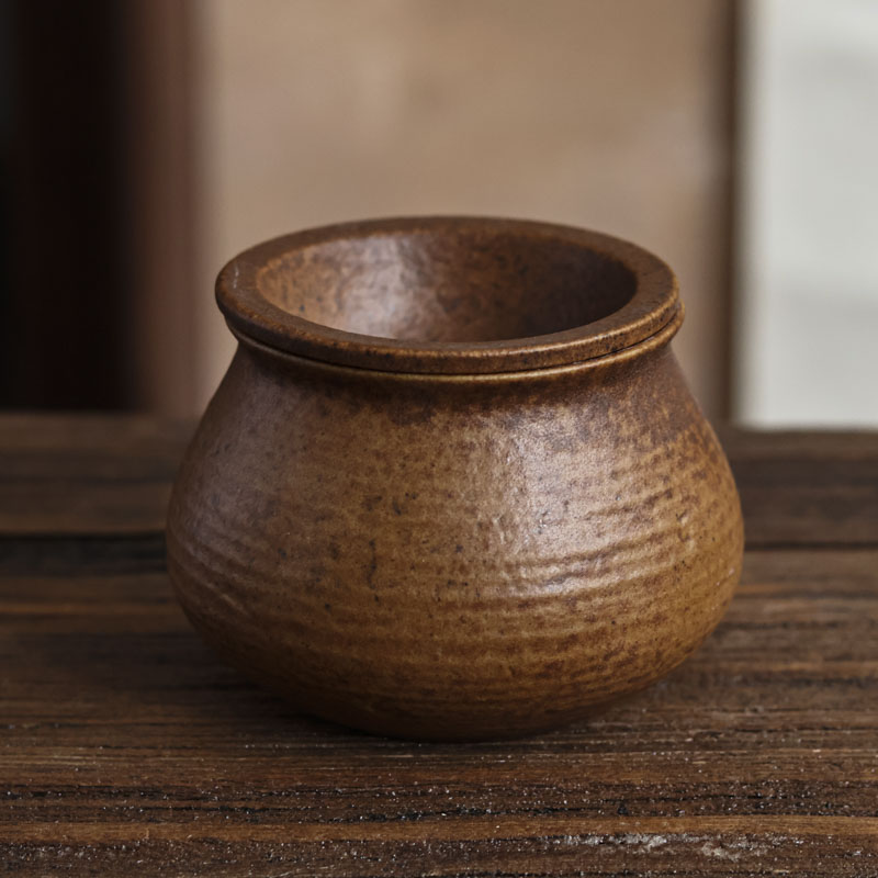 【宽窄】酱釉-手拉纹建水(不鎏银)-220CC（Q0964）