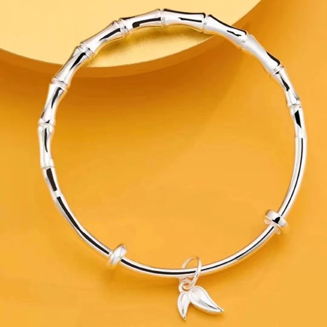 足银手镯 足银手镯【945号】18g竹节推拉手镯