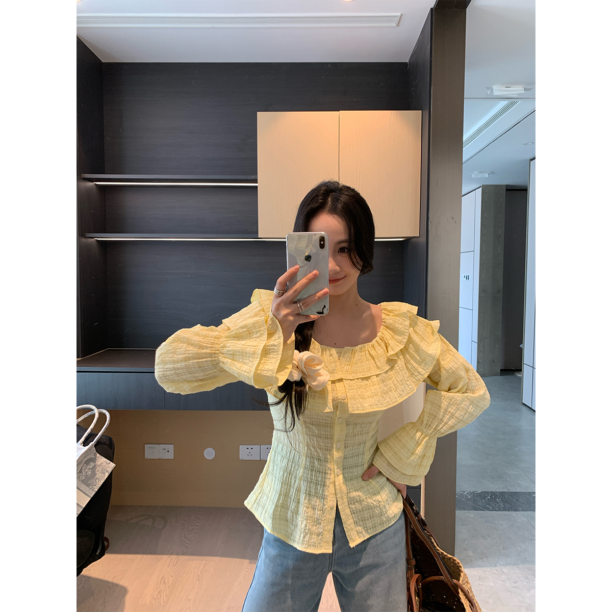 XINYI【加州甜豆】春夏双层荷叶边衬衫女显瘦气质上衣X625E02020