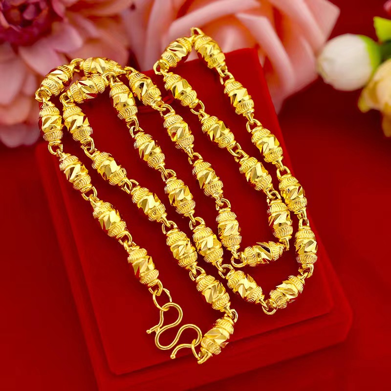 合金项链 合金【橄榄项链】时尚潮流百搭经典男士橄榄链金色空心