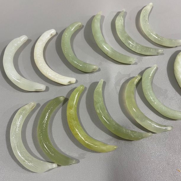 3个岫玉雕刻半镯天然冰透手链饰品项链diy手工配件