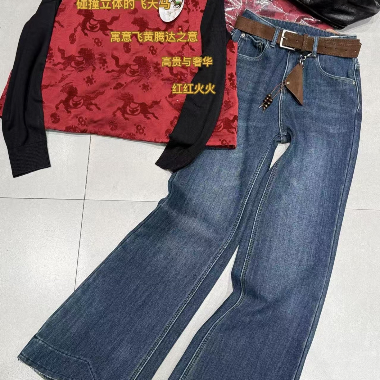 ［爱衣橱女装］弹力微喇裤高腰显瘦高贵直筒质感大气百搭立体设计师