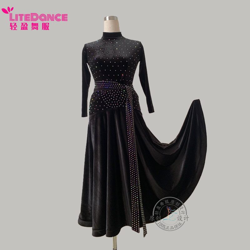 轻盈舞服 摩登舞蹈专用舞服丝绒高腰套装国标舞交谊舞新款贴钻