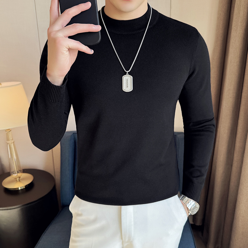 大码毛衣男针织衫纯色冬季男士长袖潮流修身半领高领圆领秋冬毛衣