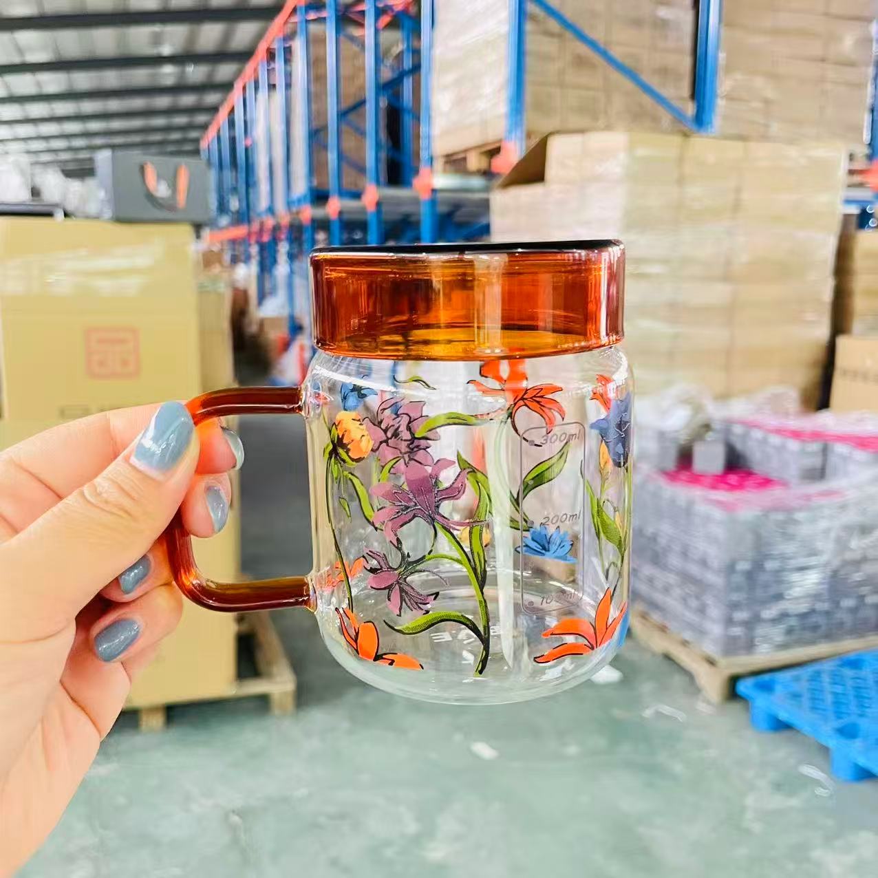 BVE琥珀盖子花园杯水杯300ml