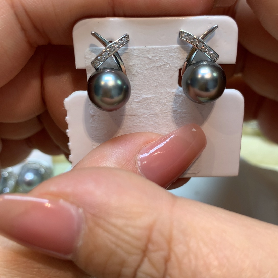 海水珍珠耳饰银S925镶嵌