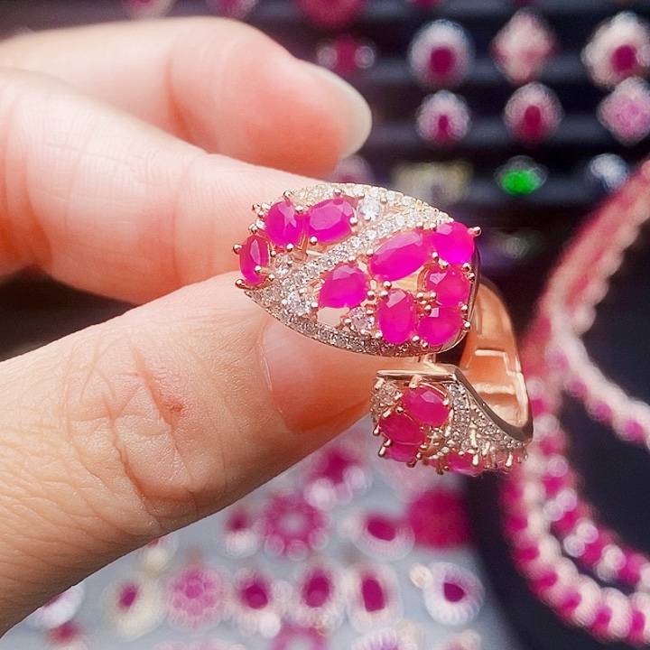 红宝石耳饰银S925镶嵌