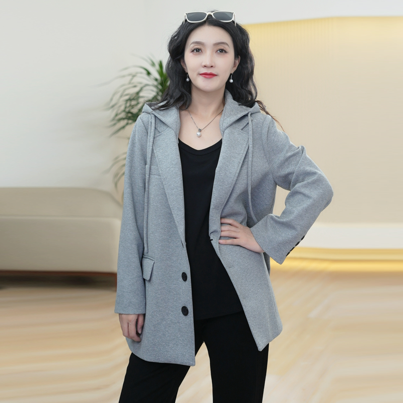 意大利Microtex系列【两种穿法】西装领可拆卸帽大码显瘦秋季外套女