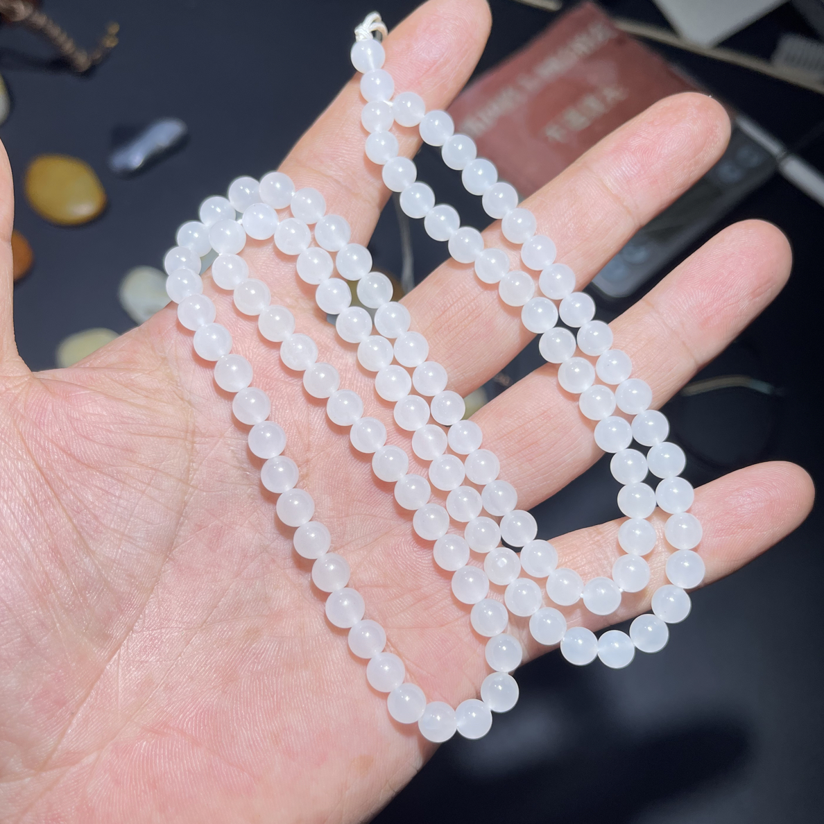 和田玉白玉项链108颗卡6佛珠