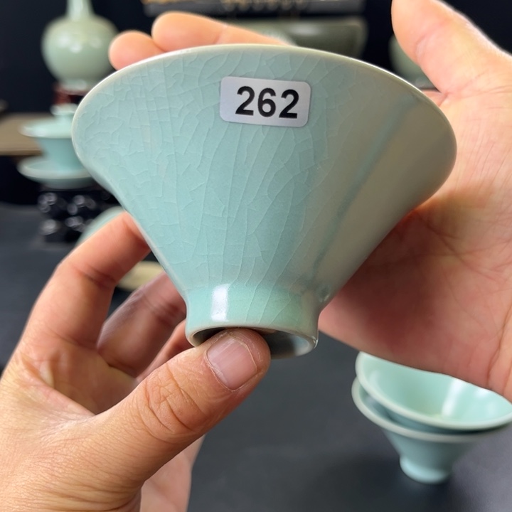 瓷片仿古釉汝官窑支钉斗笠杯262号