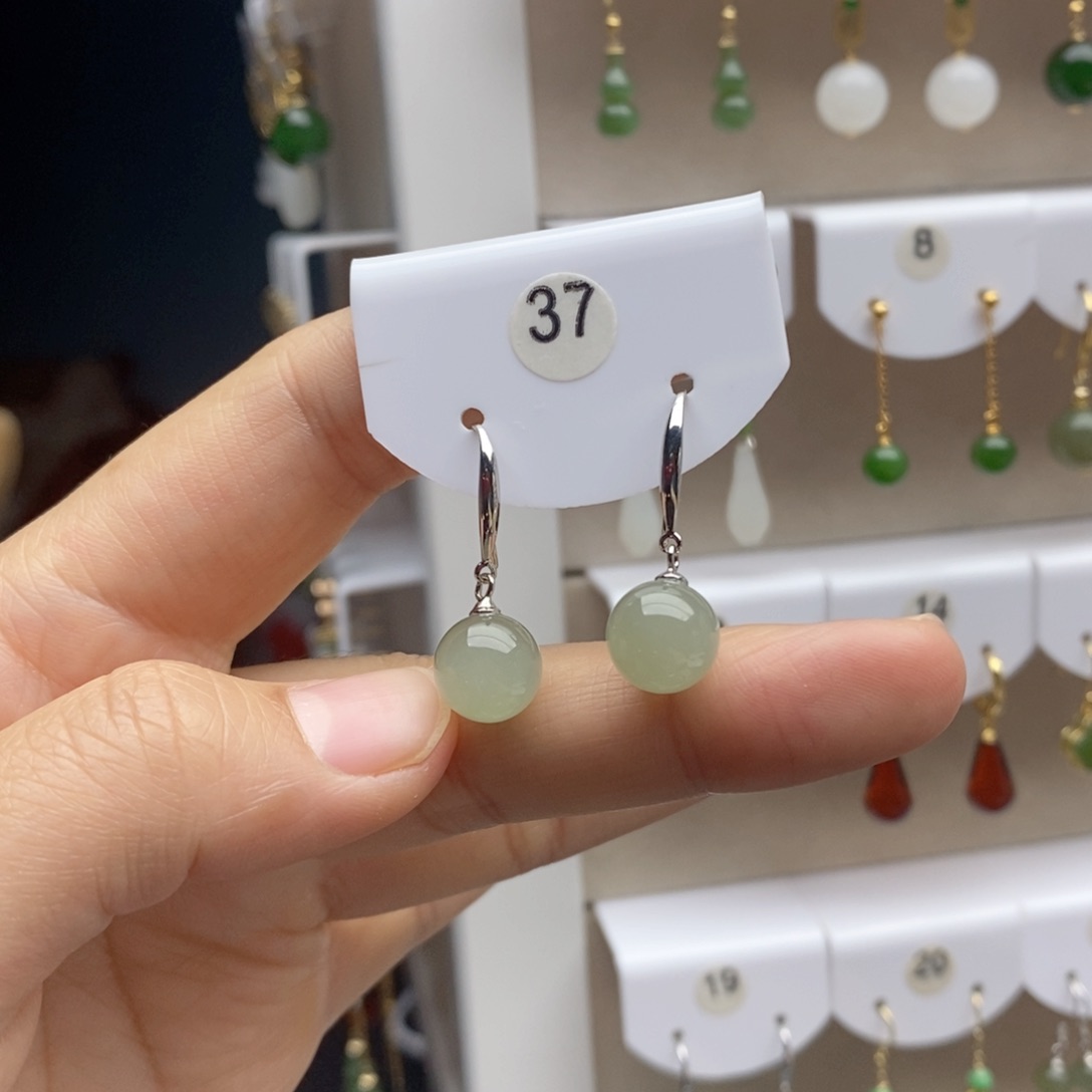 银S925镶嵌和田玉耳饰