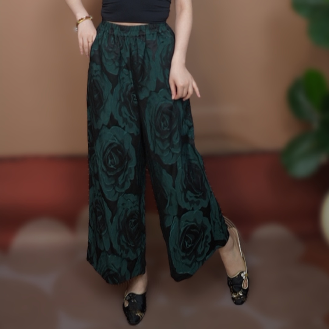 新款百搭国风阔腿裤女士气质外穿中年妈妈新中式刺绣高腰显瘦休闲