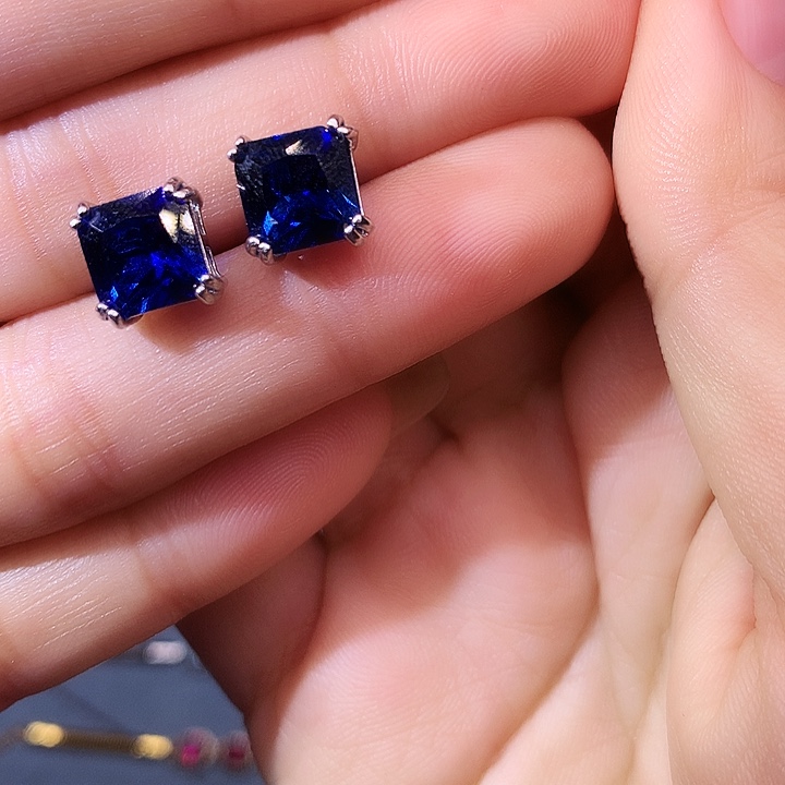 蓝宝石耳饰银S925镶嵌