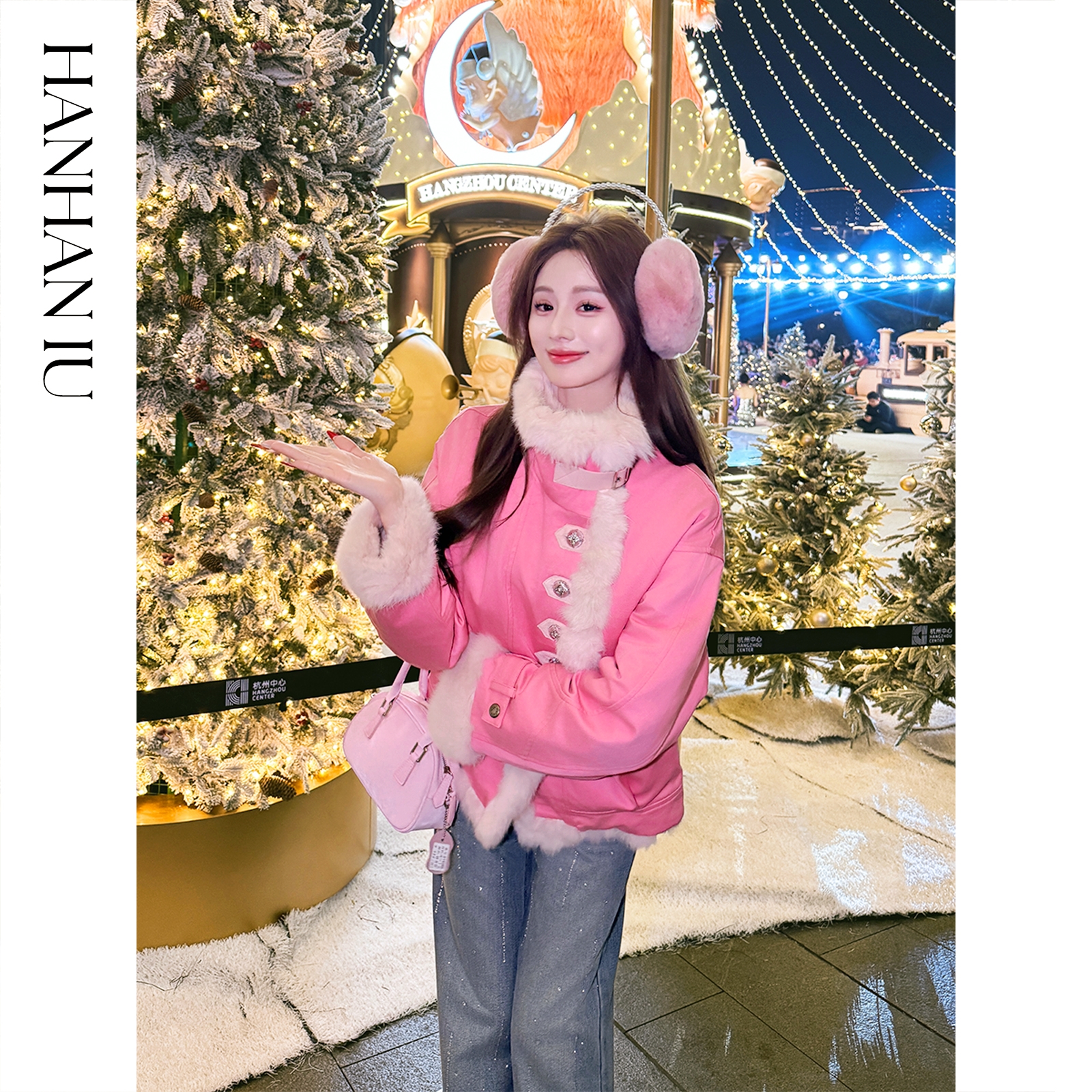 韩韩IU【初雪与玫瑰】100雷克斯獭兔毛正反穿女士皮草派克外套秋冬