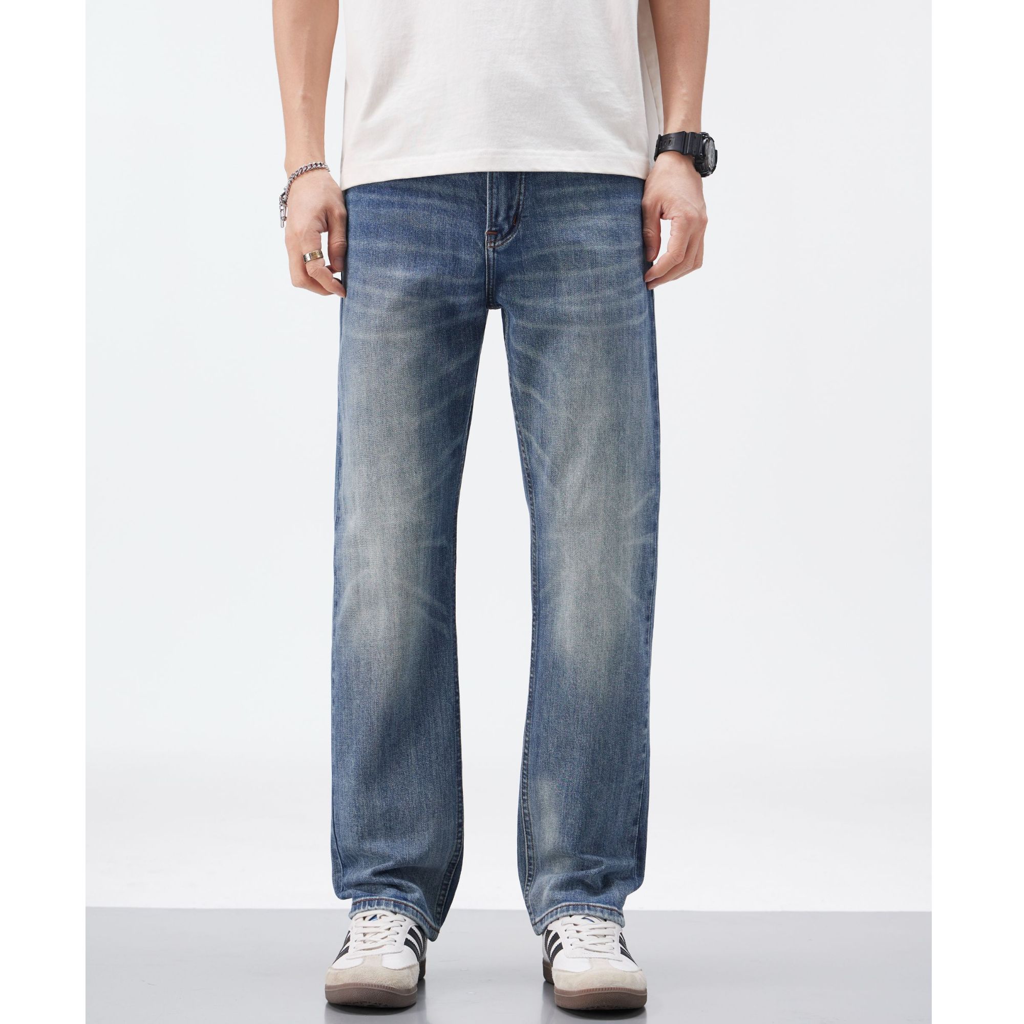 紫耀VG013赤耳丹宁秋冬款14盎司道奇蓝男生夏季牛仔裤裤子