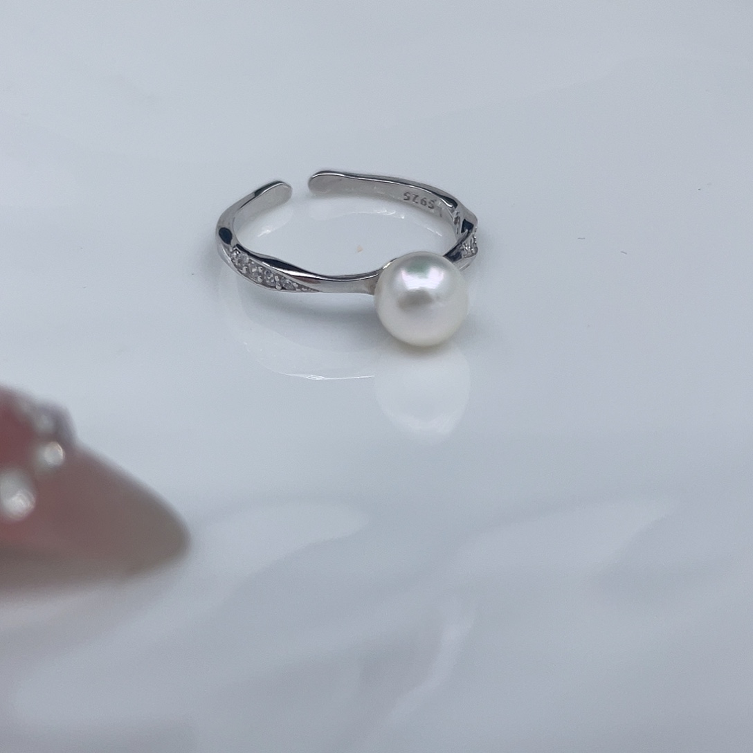 戒指银S925镶嵌海水珍珠