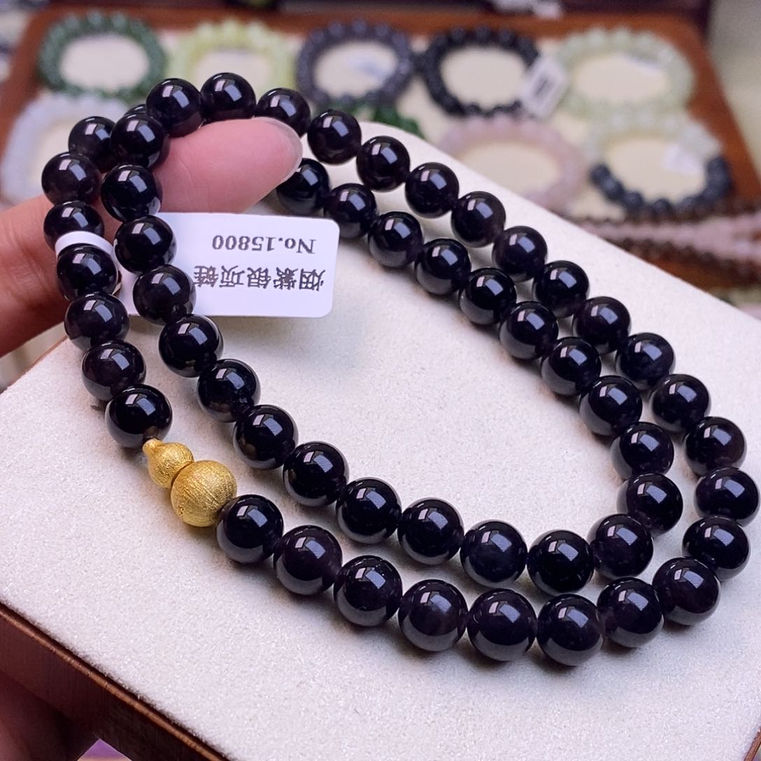 颈饰未镶嵌和田玉毕业级老坑料浓烟紫帝王紫妈妈链8m