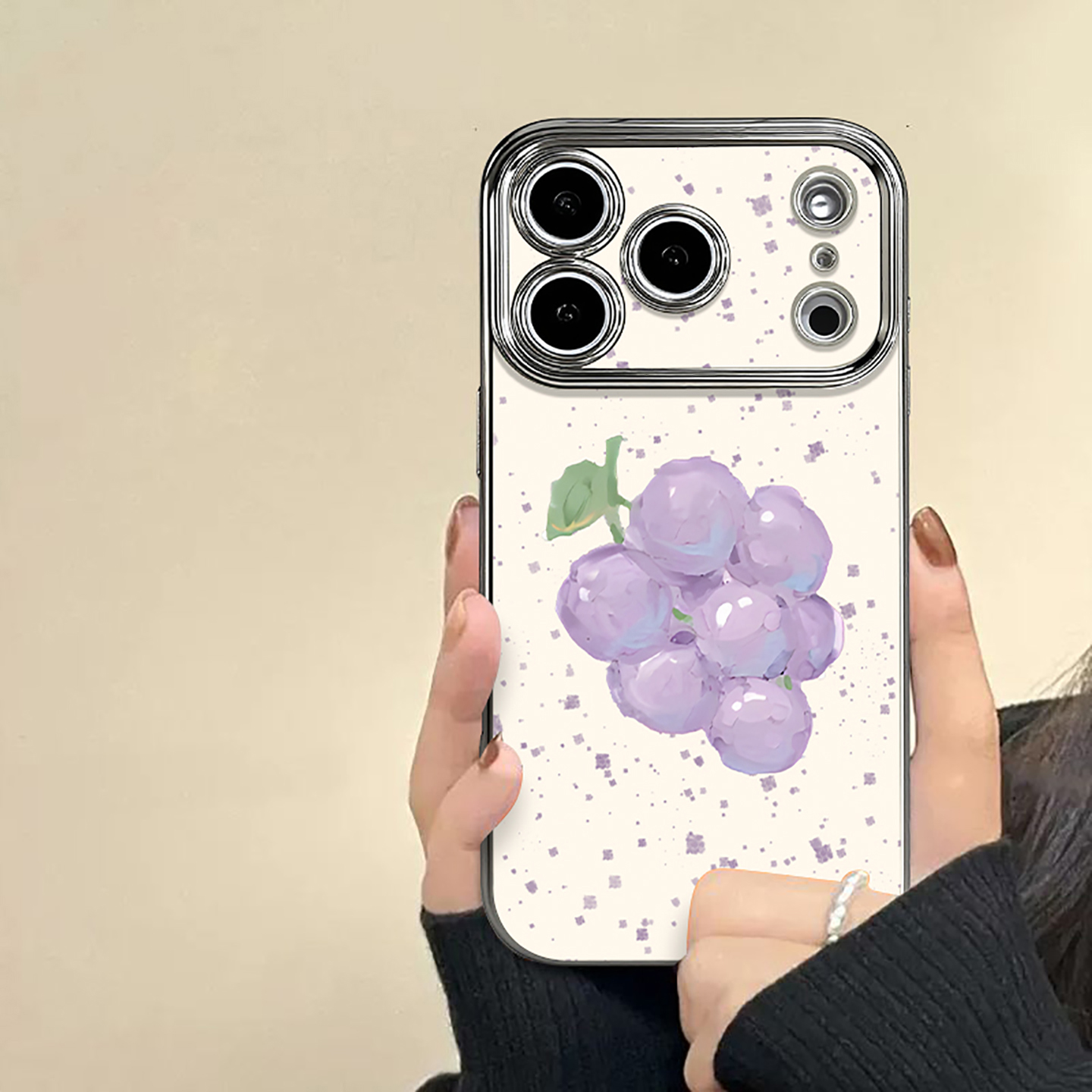 电镀视窗紫色葡萄适用苹果17手机壳iphone16华为oppo小米vivo网红