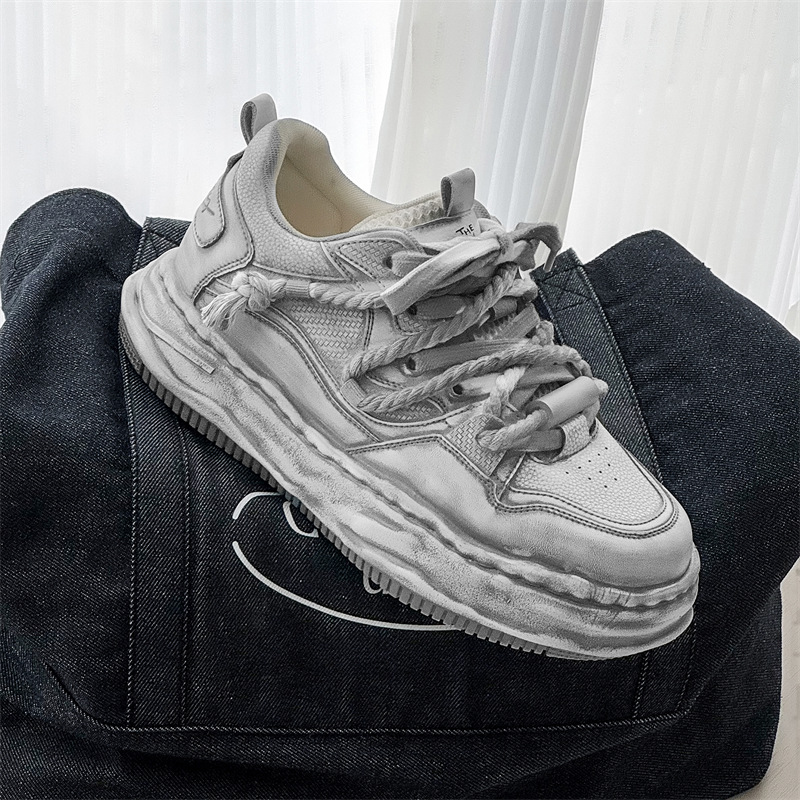 溶解鞋情侣潮牌厚底隐形7cm男女同款休闲板鞋做旧国潮面包鞋