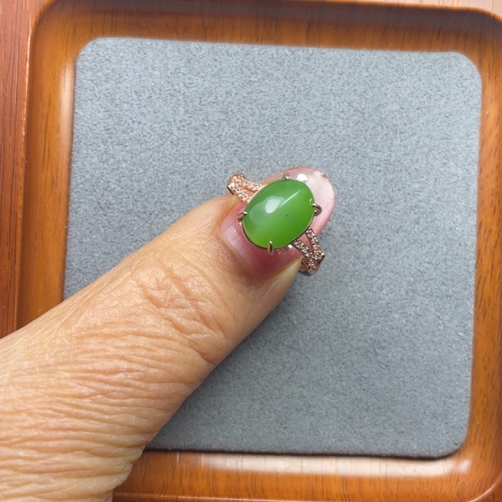 和田玉（碧玉）银S925镀金镶嵌戒指