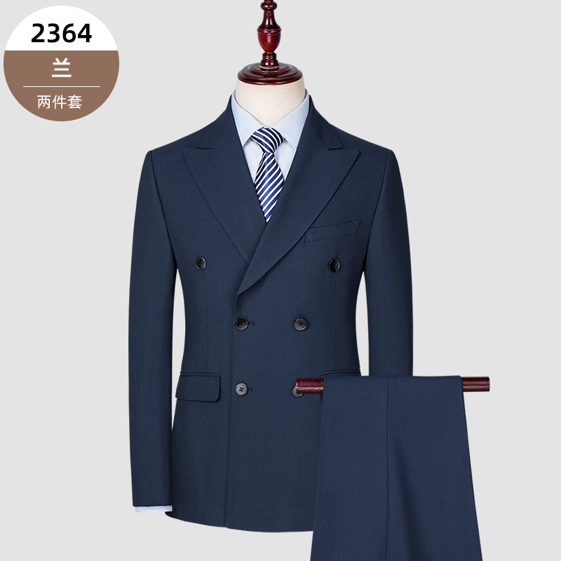 【双排扣】男士双开衩西服套装三件套英伦修身西装黑色商务职业装