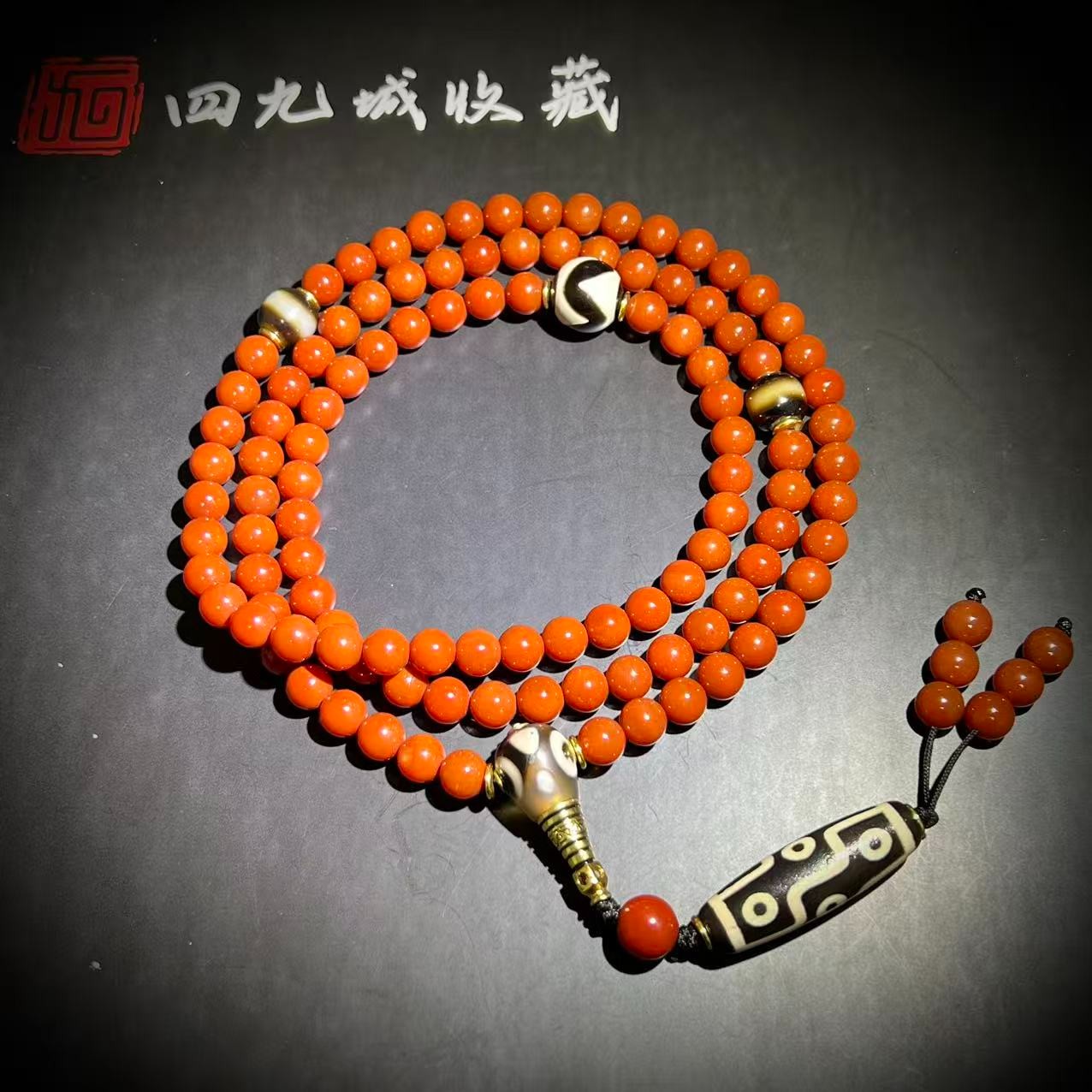 四九城收藏天珠玛瑙SJC304牛血红男女同款颈饰吊坠