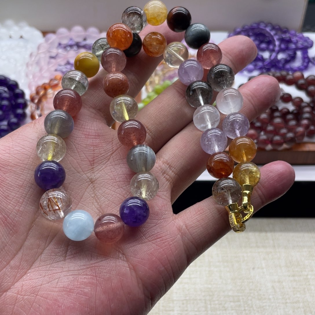 紫***晶手链水晶未镶嵌原创多宝 