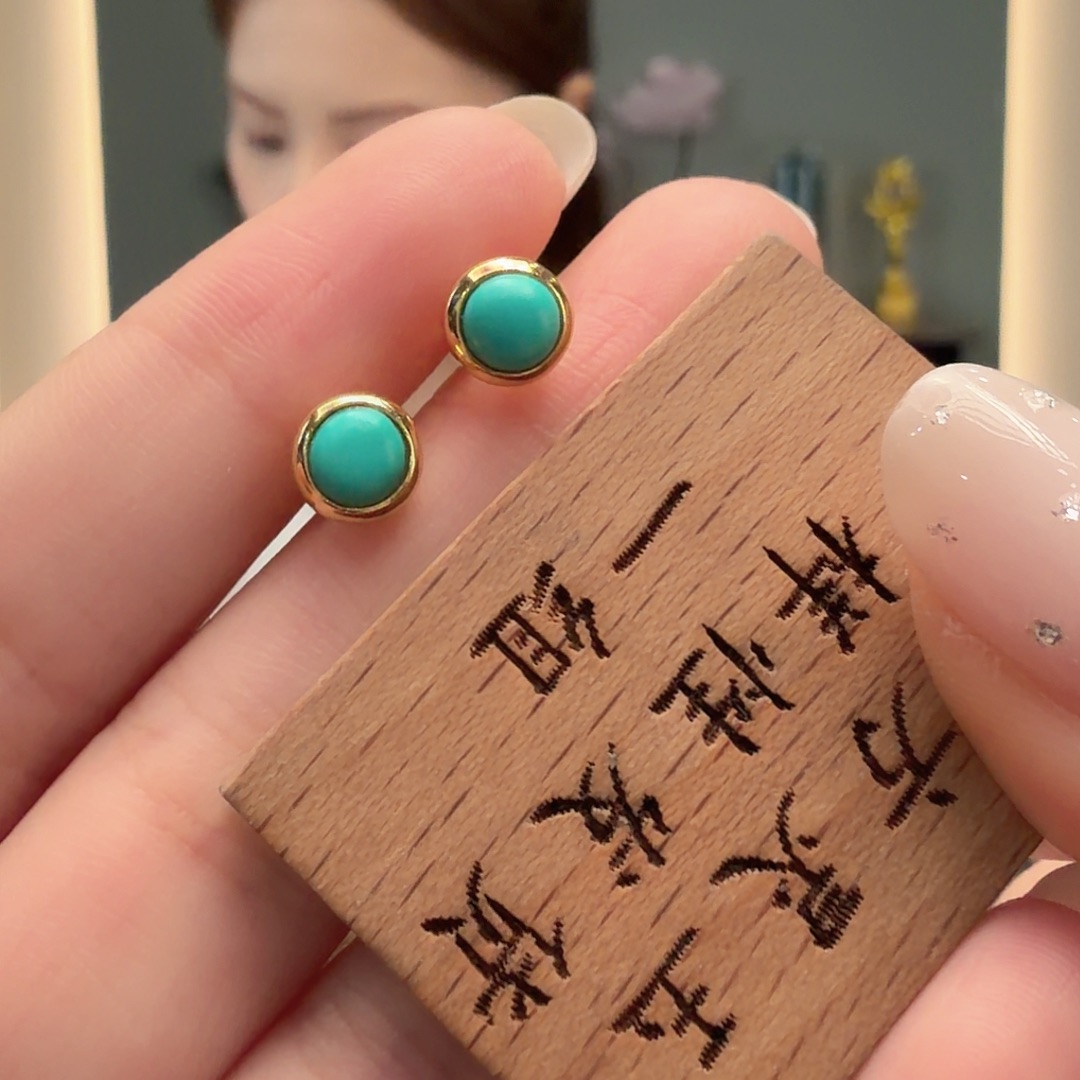 绿松石银S925镶嵌耳饰