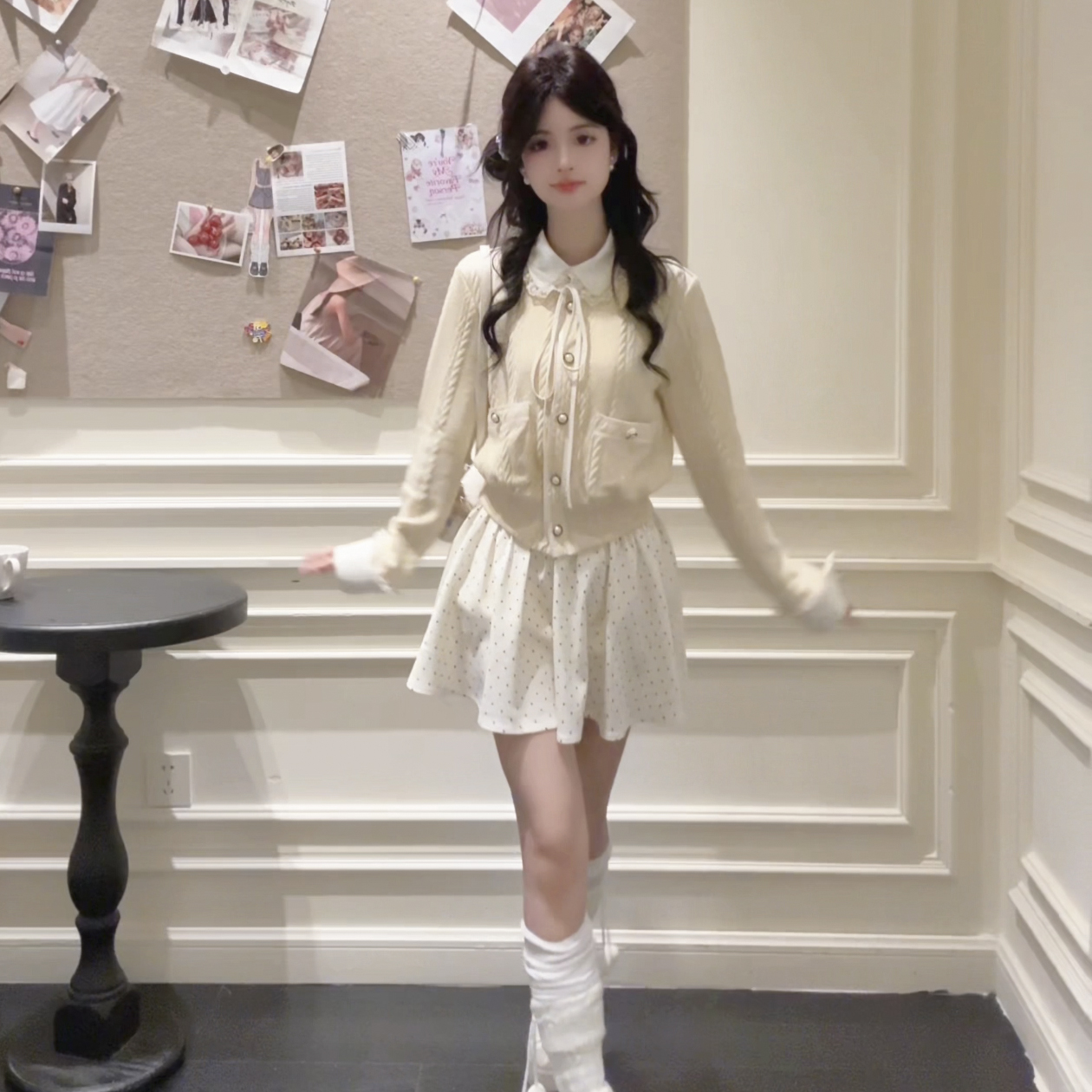 栗子团少女蛋黄派派【现货】甜美软糯娃娃领外套千金风短裙