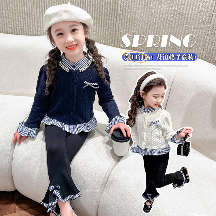 2025秋季新款时髦洋气春秋款花边格子小香风套装女宝气质森系秋装